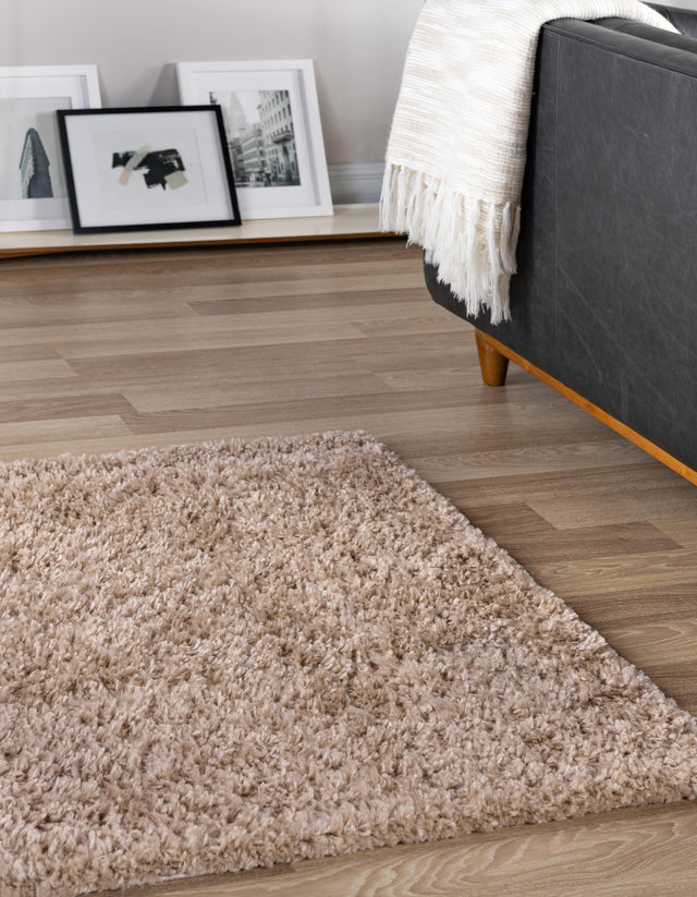 Linen 3' 1 x 3' 1 Davos Shag Square Area Rug Thick Soft Touch Fluffy & Plush Shaggy Pile 100% Polypropylene Carpet for Living Dining Bedrooms Office for Sale at Rug Engine
