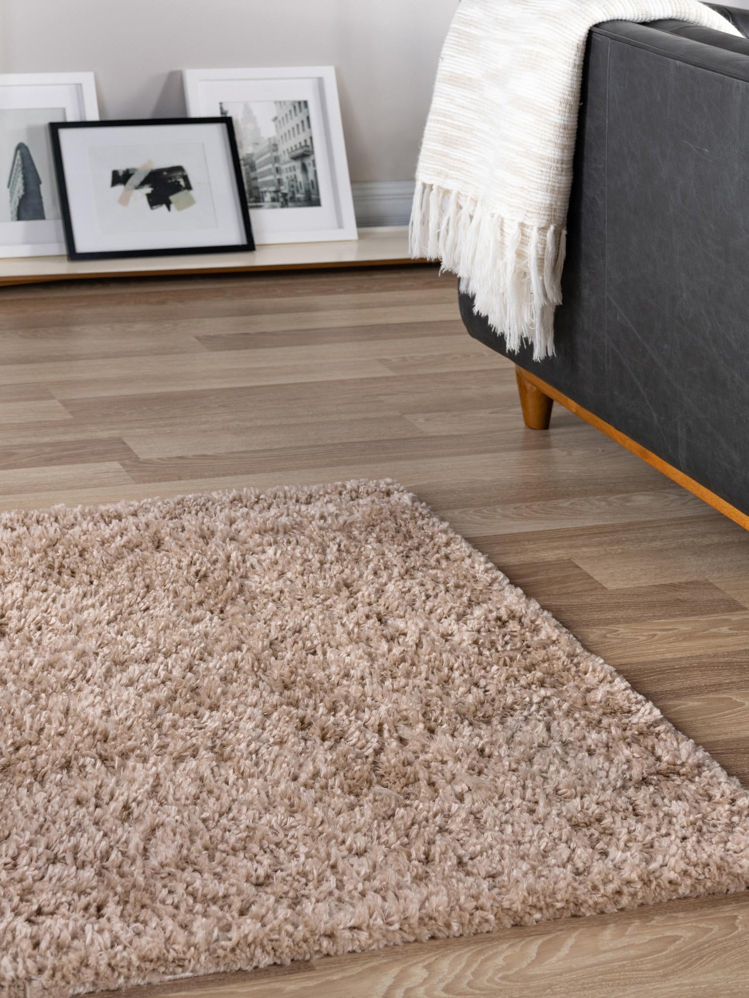 Linen 5' 3 x 5' 3 Davos Shag Square Area Rug Thick Soft Touch Fluffy & Plush Shaggy Pile 100% Polypropylene Carpet for Living Dining Bedrooms Office for Sale at Rug Engine