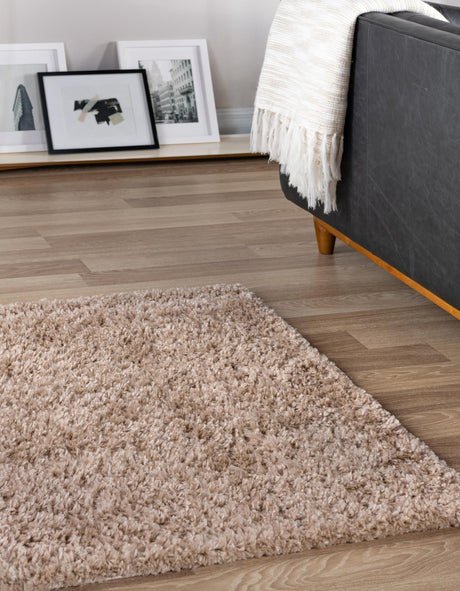 Linen 5' 3 x 5' 3 Davos Shag Square Area Rug Thick Soft Touch Fluffy & Plush Shaggy Pile 100% Polypropylene Carpet for Living Dining Bedrooms Office for Sale at Rug Engine