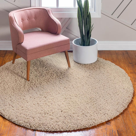 Linen 4' 1 x 4' 1 Davos Shag Round Area Rug Thick Soft Touch Fluffy & Plush Shaggy Pile 100% Polypropylene Carpet for Living Dining Bedrooms Office for Sale at Rug Engine