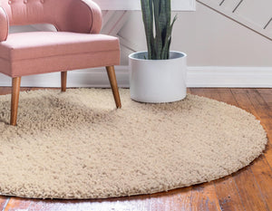 Linen 4' 1 x 4' 1 Davos Shag Round Area Rug Thick Soft Touch Fluffy & Plush Shaggy Pile 100% Polypropylene Carpet for Living Dining Bedrooms Office for Sale at Rug Engine