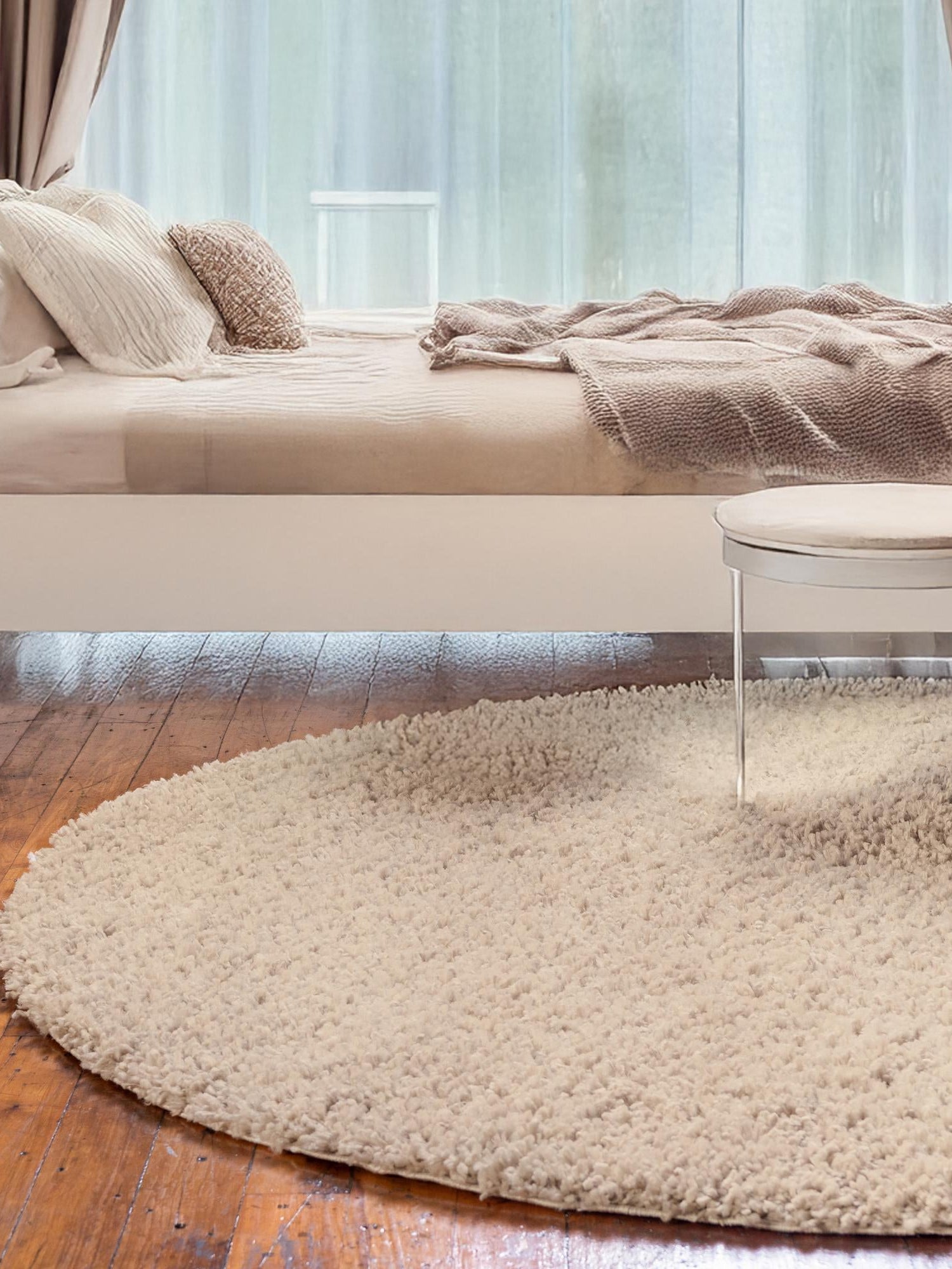 Linen 10' x 10' Davos Shag Round Area Rug Thick Soft Touch Fluffy & Plush Shaggy Pile 100% Polypropylene Carpet for Living Dining Bedrooms Office for Sale at Rug Engine
