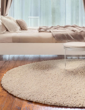 Linen 4' 1 x 4' 1 Davos Shag Round Area Rug Thick Soft Touch Fluffy & Plush Shaggy Pile 100% Polypropylene Carpet for Living Dining Bedrooms Office for Sale at Rug Engine