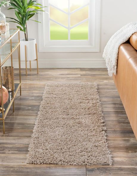 Linen 2' 7 x 13' 1 Davos Shag Runner Area Rug Thick Soft Touch Fluffy & Plush Shaggy Pile 100% Polypropylene Carpet for Living Dining Bedrooms Office for Sale at Rug Engine