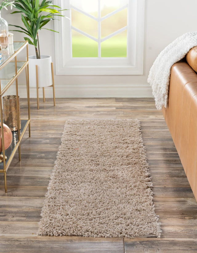 Linen 2' 7 x 13' 1 Davos Shag Runner Area Rug Thick Soft Touch Fluffy & Plush Shaggy Pile 100% Polypropylene Carpet for Living Dining Bedrooms Office for Sale at Rug Engine