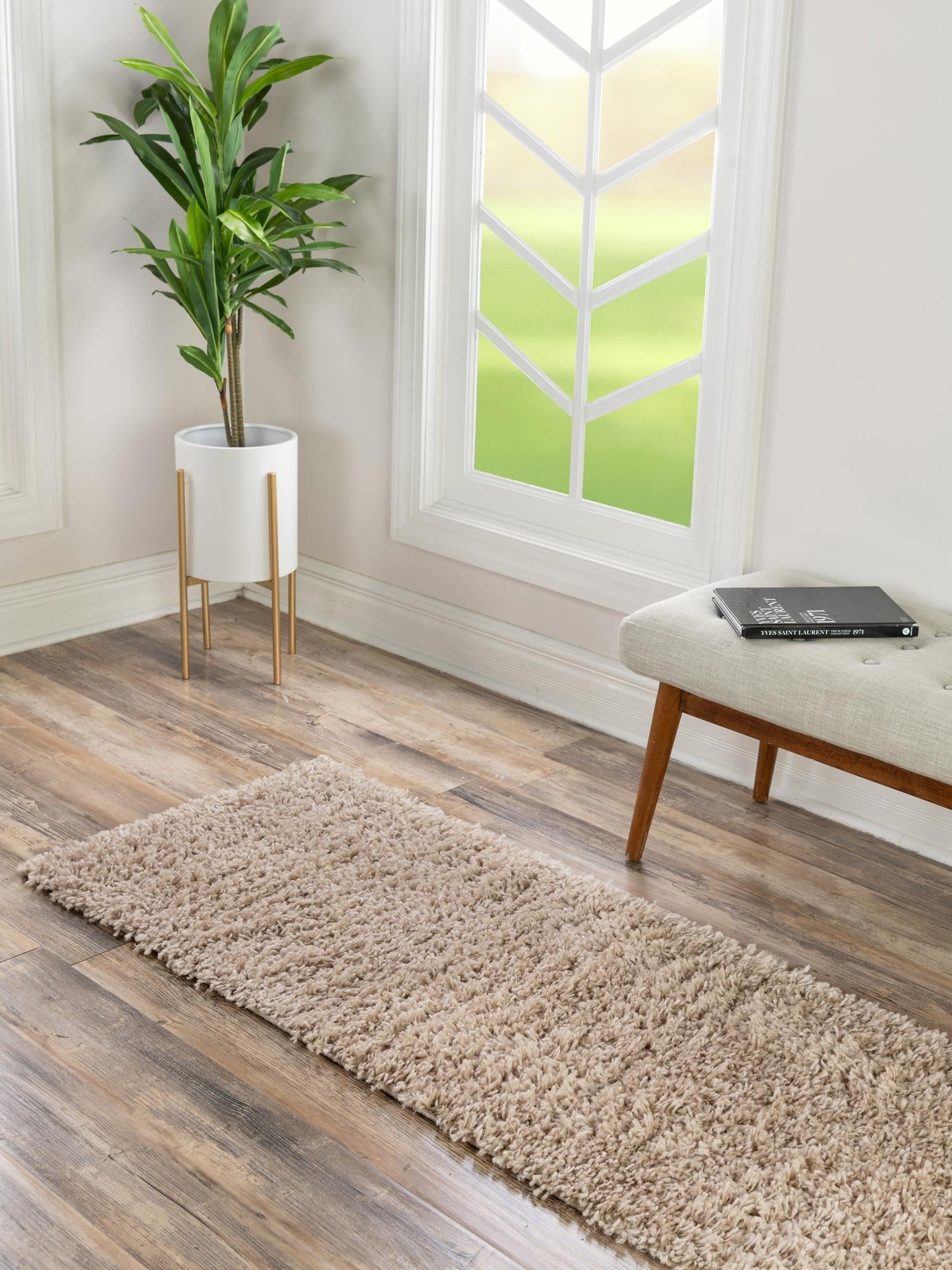 Linen 2' 7 x 16' 5 Davos Shag Runner Area Rug Thick Soft Touch Fluffy & Plush Shaggy Pile 100% Polypropylene Carpet for Living Dining Bedrooms Office for Sale at Rug Engine