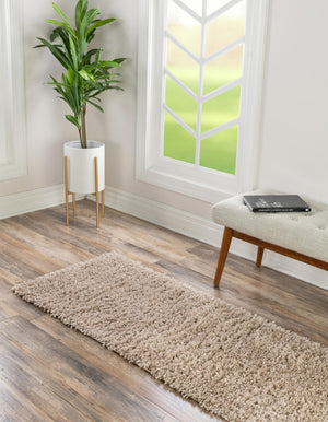 Linen 2' 7 x 13' 1 Davos Shag Runner Area Rug Thick Soft Touch Fluffy & Plush Shaggy Pile 100% Polypropylene Carpet for Living Dining Bedrooms Office for Sale at Rug Engine
