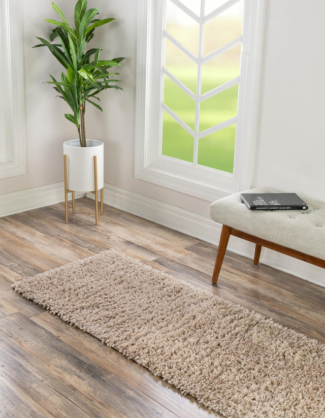Linen 2' 7 x 13' 1 Davos Shag Runner Area Rug Thick Soft Touch Fluffy & Plush Shaggy Pile 100% Polypropylene Carpet for Living Dining Bedrooms Office for Sale at Rug Engine