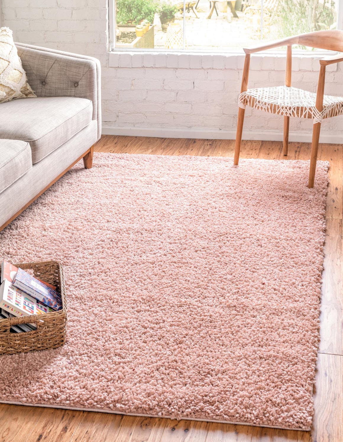 Dusty Rose 5' 3 x 8' Davos Shag Rectangle Area Rug Thick Soft Touch Fluffy & Plush Shaggy Pile 100% Polypropylene Carpet for Living Dining Bedrooms Office for Sale at Rug Engine