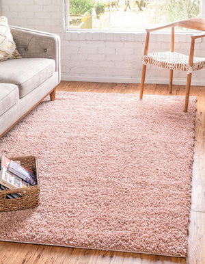 Dusty Rose 7' 1 x 10' Davos Shag Rectangle Area Rug Thick Soft Touch Fluffy & Plush Shaggy Pile 100% Polypropylene Carpet for Living Dining Bedrooms Office for Sale at Rug Engine