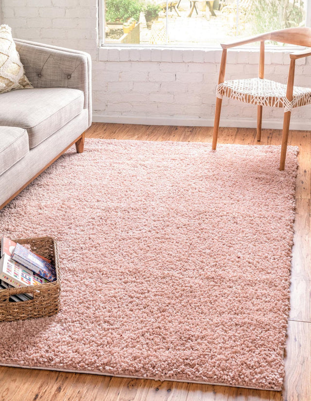 Dusty Rose 7' 1 x 10' Davos Shag Rectangle Area Rug Thick Soft Touch Fluffy & Plush Shaggy Pile 100% Polypropylene Carpet for Living Dining Bedrooms Office for Sale at Rug Engine
