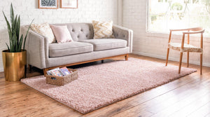 Dusty Rose 7' 1 x 10' Davos Shag Rectangle Area Rug Thick Soft Touch Fluffy & Plush Shaggy Pile 100% Polypropylene Carpet for Living Dining Bedrooms Office for Sale at Rug Engine