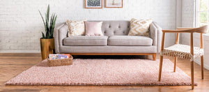 Dusty Rose 7' 1 x 10' Davos Shag Rectangle Area Rug Thick Soft Touch Fluffy & Plush Shaggy Pile 100% Polypropylene Carpet for Living Dining Bedrooms Office for Sale at Rug Engine