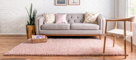 Dusty Rose 7' 1 x 10' Davos Shag Rectangle Area Rug Thick Soft Touch Fluffy & Plush Shaggy Pile 100% Polypropylene Carpet for Living Dining Bedrooms Office for Sale at Rug Engine