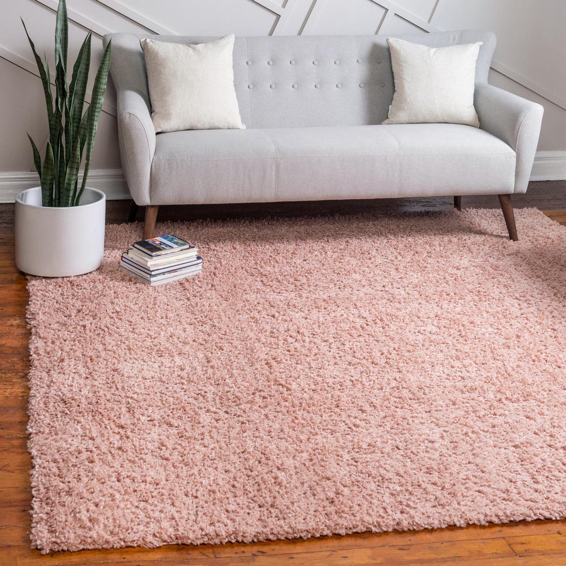 Dusty Rose 7' 1 x 7' 1 Davos Shag Square Area Rug Thick Soft Touch Fluffy & Plush Shaggy Pile 100% Polypropylene Carpet for Living Dining Bedrooms Office for Sale at Rug Engine