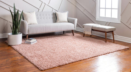 Dusty Rose 10' x 10' Davos Shag Square Area Rug Thick Soft Touch Fluffy & Plush Shaggy Pile 100% Polypropylene Carpet for Living Dining Bedrooms Office for Sale at Rug Engine