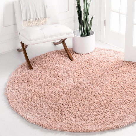 Dusty Rose 2' x 2' Davos Shag Round Area Rug Thick Soft Touch Fluffy & Plush Shaggy Pile 100% Polypropylene Carpet for Living Dining Bedrooms Office for Sale at Rug Engine