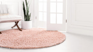 Dusty Rose 2' x 2' Davos Shag Round Area Rug Thick Soft Touch Fluffy & Plush Shaggy Pile 100% Polypropylene Carpet for Living Dining Bedrooms Office for Sale at Rug Engine