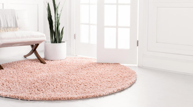 Dusty Rose 2' x 2' Davos Shag Round Area Rug Thick Soft Touch Fluffy & Plush Shaggy Pile 100% Polypropylene Carpet for Living Dining Bedrooms Office for Sale at Rug Engine