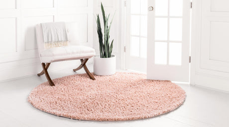 Dusty Rose 3' 1 x 3' 1 Davos Shag Round Area Rug Thick Soft Touch Fluffy & Plush Shaggy Pile 100% Polypropylene Carpet for Living Dining Bedrooms Office for Sale at Rug Engine