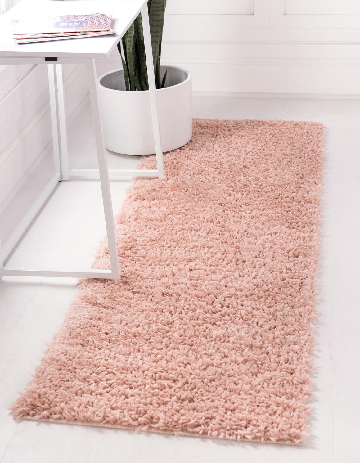 Dusty Rose 2' 7 x 10' Davos Shag Runner Area Rug Thick Soft Touch Fluffy & Plush Shaggy Pile 100% Polypropylene Carpet for Living Dining Bedrooms Office for Sale at Rug Engine