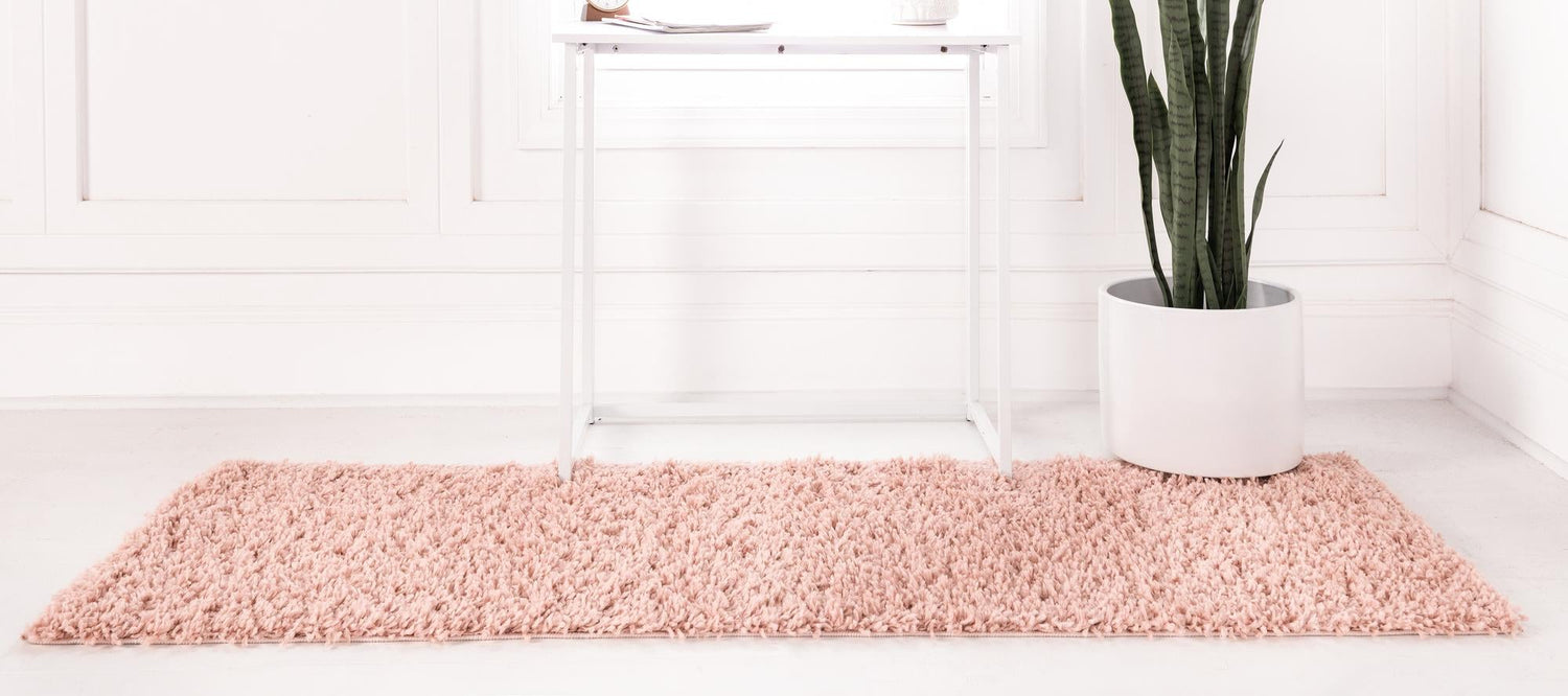 Dusty Rose 2' 7 x 13' 1 Davos Shag Runner Area Rug Thick Soft Touch Fluffy & Plush Shaggy Pile 100% Polypropylene Carpet for Living Dining Bedrooms Office for Sale at Rug Engine