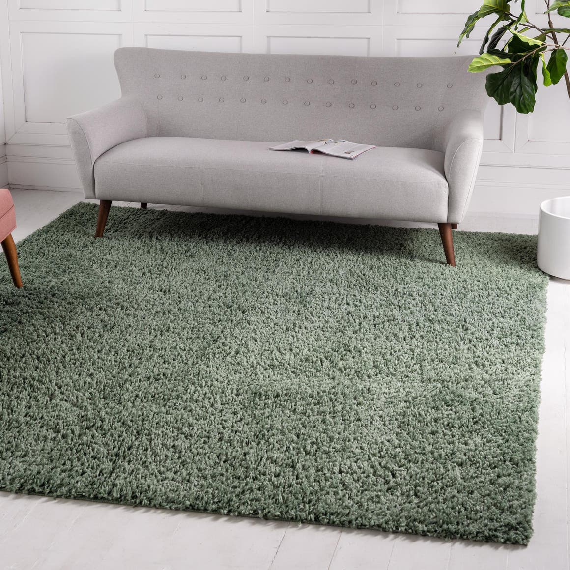 Sage 7' 10 x 7' 10 Davos Shag Square Area Rug Thick Soft Touch Fluffy & Plush Shaggy Pile 100% Polypropylene Carpet for Living Dining Bedrooms Office for Sale at Rug Engine