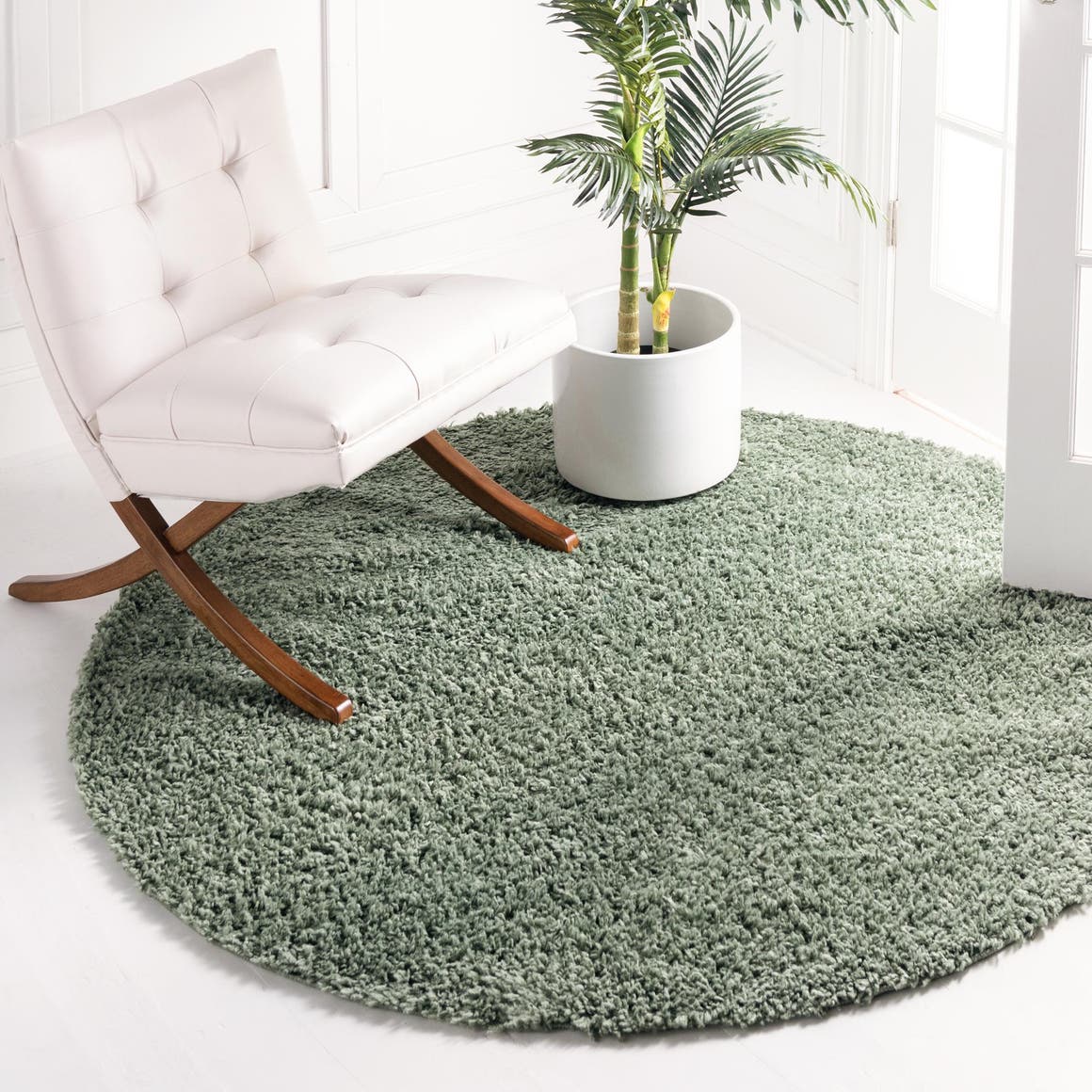 Sage 7' 10 x 7' 10 Davos Shag Round Area Rug Thick Soft Touch Fluffy & Plush Shaggy Pile 100% Polypropylene Carpet for Living Dining Bedrooms Office for Sale at Rug Engine