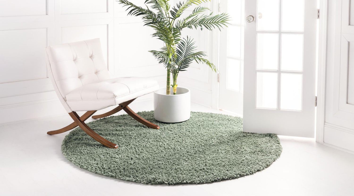 Sage 7' 10 x 7' 10 Davos Shag Round Area Rug Thick Soft Touch Fluffy & Plush Shaggy Pile 100% Polypropylene Carpet for Living Dining Bedrooms Office for Sale at Rug Engine