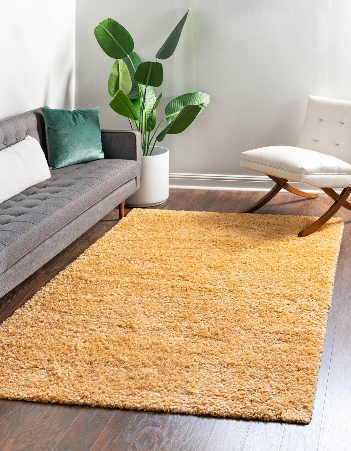 Sun Yellow 9' x 12' Davos Shag Rectangle Area Rug Thick Soft Touch Fluffy & Plush Shaggy Pile 100% Polypropylene Carpet for Living Dining Bedrooms Office for Sale at Rug Engine