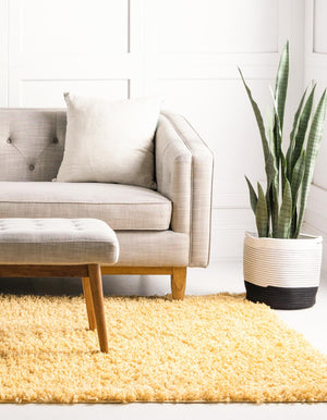Sun Yellow 3' 1 x 5' 3 Davos Shag Rectangle Area Rug Thick Soft Touch Fluffy & Plush Shaggy Pile 100% Polypropylene Carpet for Living Dining Bedrooms Office for Sale at Rug Engine