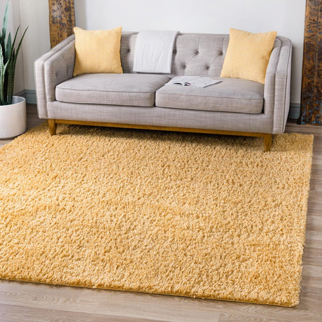 Sun Yellow 7' 10 x 7' 10 Davos Shag Square Area Rug Thick Soft Touch Fluffy & Plush Shaggy Pile 100% Polypropylene Carpet for Living Dining Bedrooms Office for Sale at Rug Engine