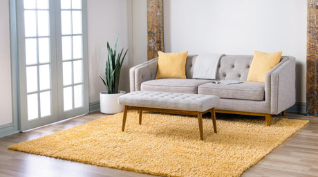 Sun Yellow 7' 1 x 7' 1 Davos Shag Square Area Rug Thick Soft Touch Fluffy & Plush Shaggy Pile 100% Polypropylene Carpet for Living Dining Bedrooms Office for Sale at Rug Engine