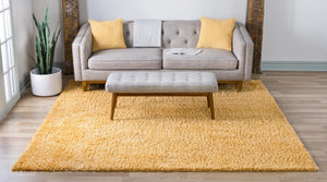Sun Yellow 7' 10 x 7' 10 Davos Shag Square Area Rug Thick Soft Touch Fluffy & Plush Shaggy Pile 100% Polypropylene Carpet for Living Dining Bedrooms Office for Sale at Rug Engine