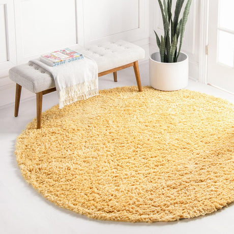 Sun Yellow 2' x 2' Davos Shag Round Area Rug Thick Soft Touch Fluffy & Plush Shaggy Pile 100% Polypropylene Carpet for Living Dining Bedrooms Office for Sale at Rug Engine