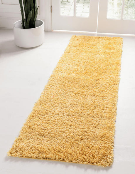 Sun Yellow 2' 7 x 10' Davos Shag Runner Area Rug Thick Soft Touch Fluffy & Plush Shaggy Pile 100% Polypropylene Carpet for Living Dining Bedrooms Office for Sale at Rug Engine