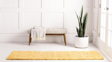 Sun Yellow 2' 7 x 13' 1 Davos Shag Runner Area Rug Thick Soft Touch Fluffy & Plush Shaggy Pile 100% Polypropylene Carpet for Living Dining Bedrooms Office for Sale at Rug Engine
