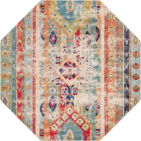 Blue 8' x 8' Sedona Octagon Area Rug