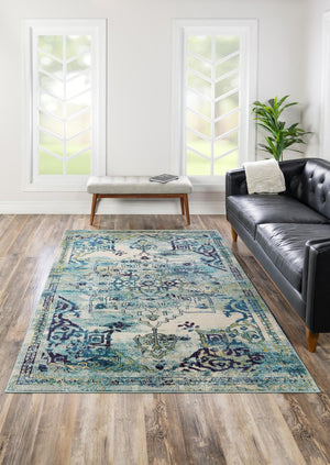 Blue 10' 6 x 16' 5 Medici Rectangle Area Rug 100% Polypropylene Traditional Vintage Classic Carpet for Home Interior Design Decor for Sale at Rug Engine