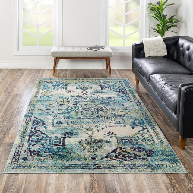 Blue 4' 1 x 6' 1 Medici Rectangle Area Rug 100% Polypropylene Traditional Vintage Classic Carpet for Home Interior Design Decor for Sale at Rug Engine