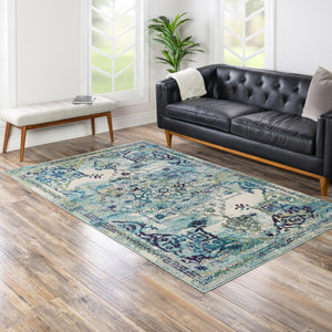 Blue 4' 1 x 6' 1 Medici Rectangle Area Rug 100% Polypropylene Traditional Vintage Classic Carpet for Home Interior Design Decor for Sale at Rug Engine