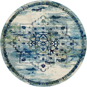 Blue 8' x 8' Medici Round Area Rug 100% Polypropylene Traditional Vintage Classic Carpet for Home Interior Design Decor for Sale at Rug Engine