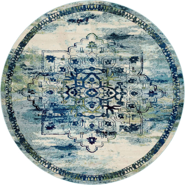 Blue 8' x 8' Medici Round Area Rug 100% Polypropylene Traditional Vintage Classic Carpet for Home Interior Design Decor for Sale at Rug Engine