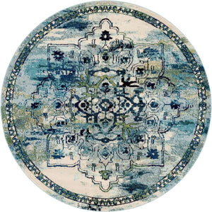 Blue 6' x 6' Medici Round Area Rug 100% Polypropylene Traditional Vintage Classic Carpet for Home Interior Design Decor for Sale at Rug Engine