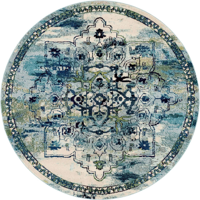Blue 6' x 6' Medici Round Area Rug 100% Polypropylene Traditional Vintage Classic Carpet for Home Interior Design Decor for Sale at Rug Engine