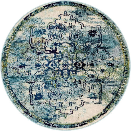 Blue 3' 3 x 3' 3 Medici Round Area Rug 100% Polypropylene Traditional Vintage Classic Carpet for Home Interior Design Decor for Sale at Rug Engine
