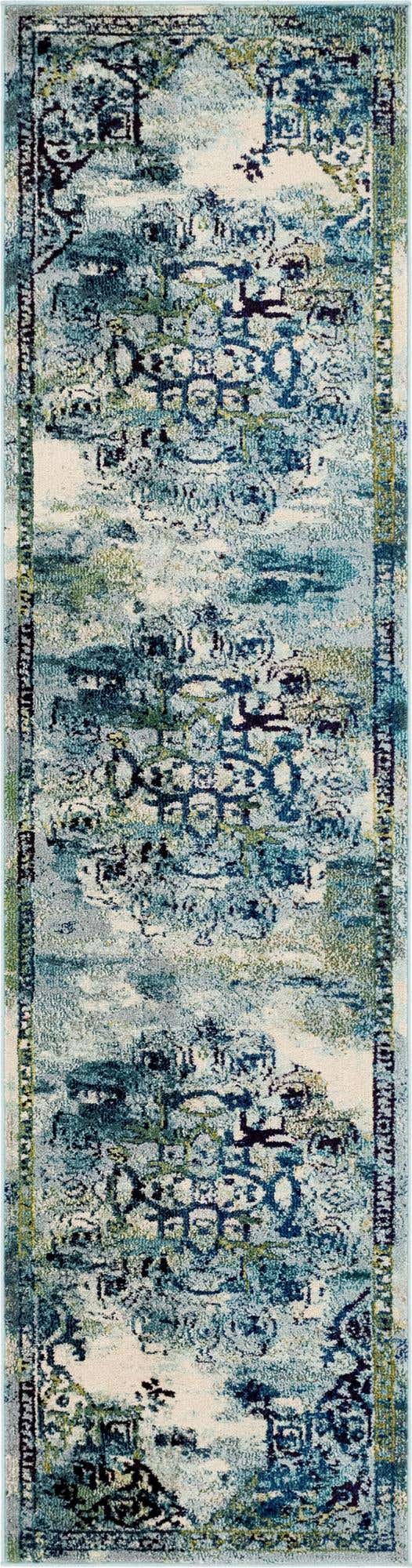 Blue 2' 7 x 10' Medici Runner Area Rug 100% Polypropylene Traditional Vintage Classic Carpet for Home Interior Design Decor for Sale at Rug Engine