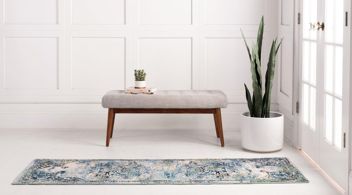 Blue 2' 2 x 6' 9 Medici Runner Area Rug 100% Polypropylene Traditional Vintage Classic Carpet for Home Interior Design Decor for Sale at Rug Engine