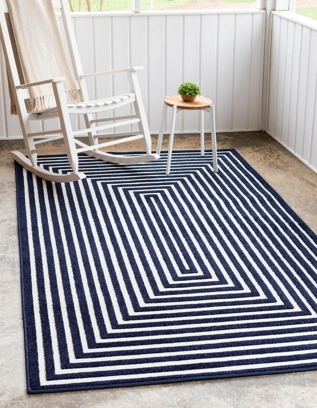 Navy Blue 9' x 12' 2 Sabrina Soto Outdoor Rectangle Area Rug Weather Resistant for Patio, Deck, Terrace, Balcony, Porch Durable Carpet for Exterior Home Design for Sale at Rug Engine