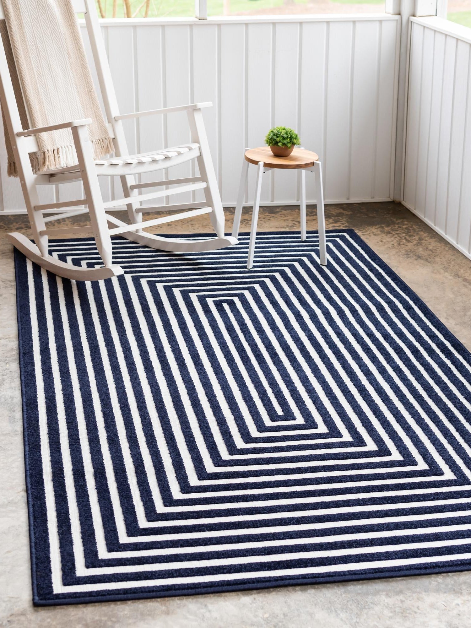 Navy Blue 1' 8 x 1' 8 Sabrina Soto Outdoor Sample Area Rug Weather Resistant for Patio, Deck, Terrace, Balcony, Porch Durable Carpet for Exterior Home Design for Sale at Rug Engine
